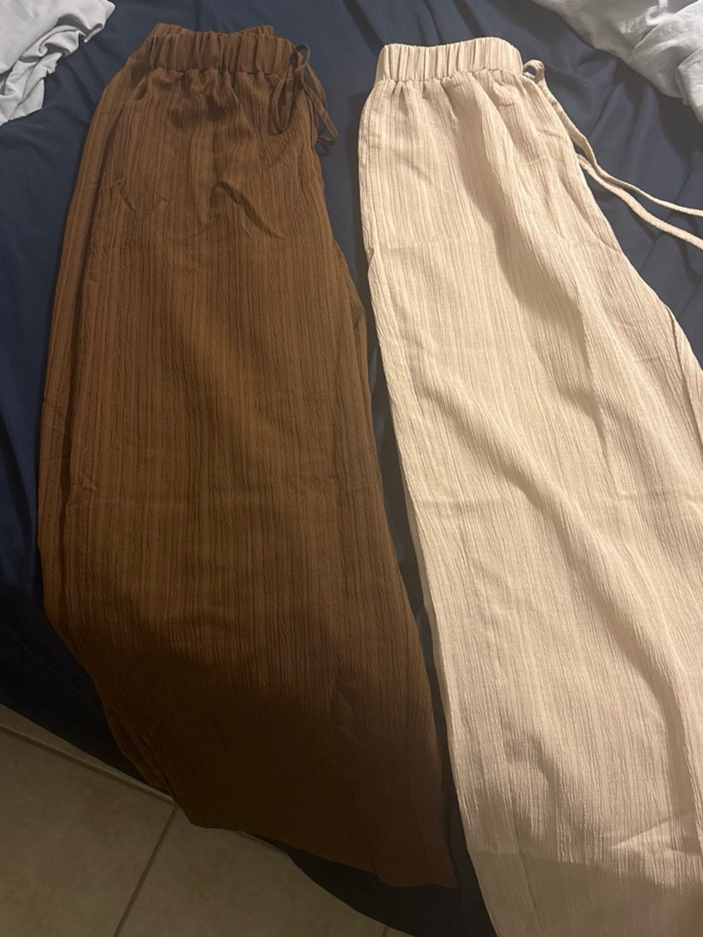 Women’s Drawstring Linen-Style Pants - Brown and Cream